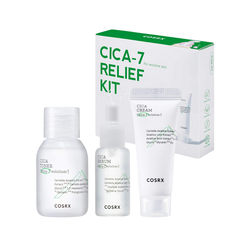 COSRX CICA Relief Kit | Toner, Serum, Cream with Centella Asiatica | Sensitive Skin, Soothing, Moisturizing | Travel Size Set, Gift Set, Korean Skin Care, Not Tested on Animals, Paraben Free